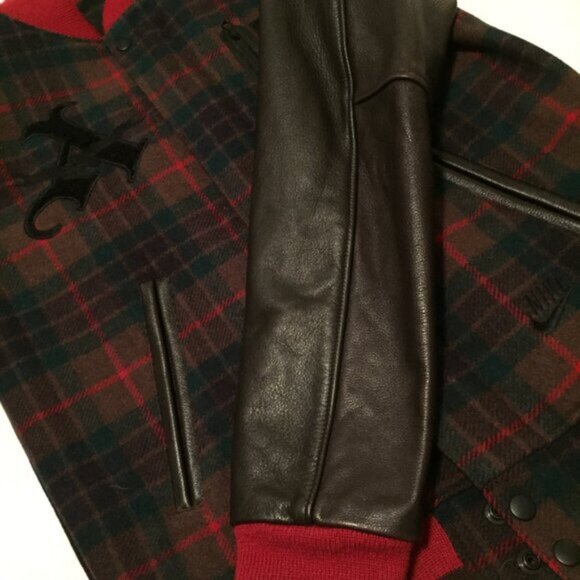 Nike Sportswear Football Club Wool/Leather Varsity Jacket Coat Plaid Men's XS - Picture 2 of 6